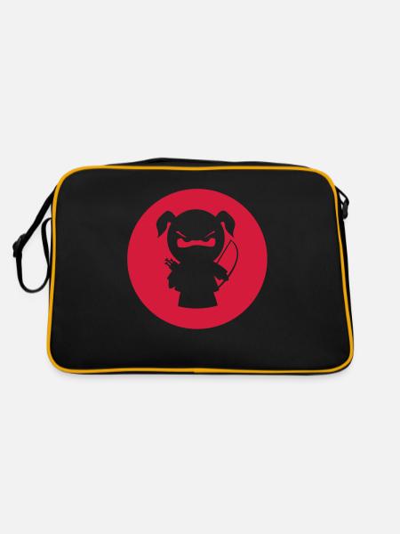 grimmiges Ninjamädel mit Pfeil und Bogen - Retro Tasche - Schwarz/Gold - Hinten