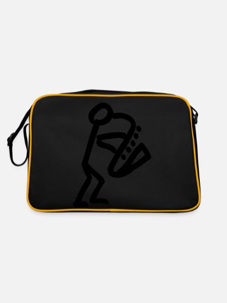 Musikant mit Saxophon - Retro Tasche - Schwarz/Gold - Hinten