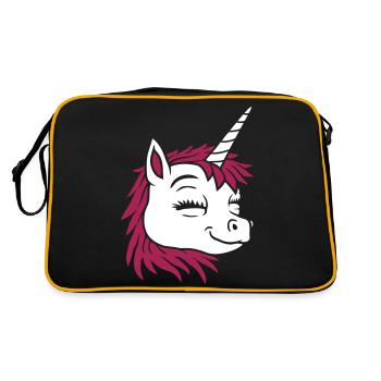 Comic Gesicht glückliches Einhorn - Retro Tasche - Schwarz/Gold - Hinten