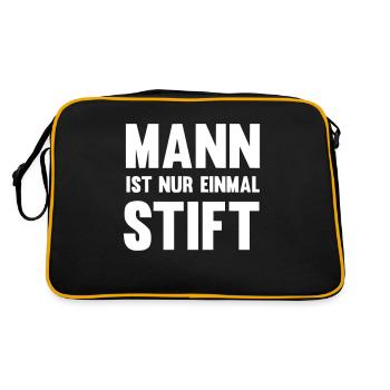 Mann ist nur einmal Stift - Retro Tasche - Schwarz/Gold - Hinten