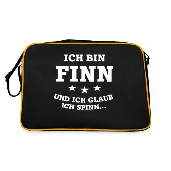ich bin Finn und ich glaub ich spinn - Retro Tasche - Schwarz/Gold - Hinten