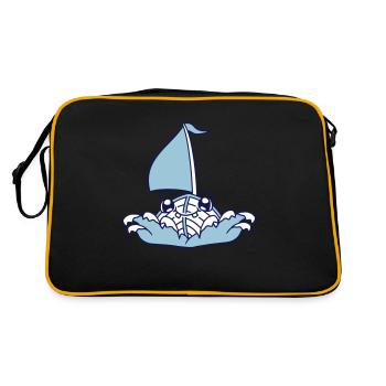 mignon drôle bateau vagues voile visage souriant - Sac Retro - noir/or - Dos