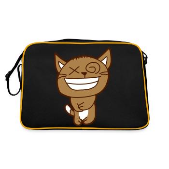 Insane Cat Squints Funny Crazy Grimace - Retro Bag - black/gold - Back