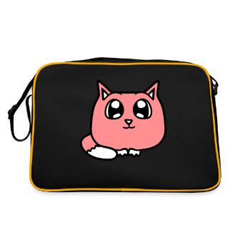 Cute Cat Looks Happy Smiling Kitten Fun - Retro Bag - black/gold - Back