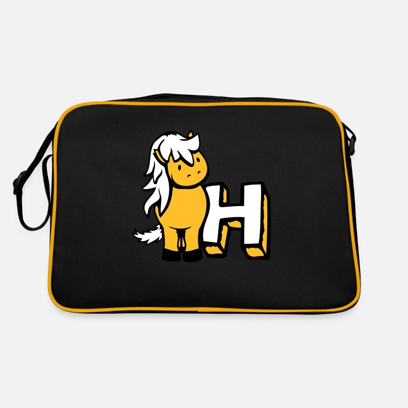 Pferd H Horse Buchstabe ABC Englisch Lernen Schule Retro Tasche