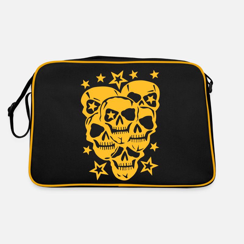 Totenköpfe, Sterne, Skull - Retro Tasche - Schwarz/Gold