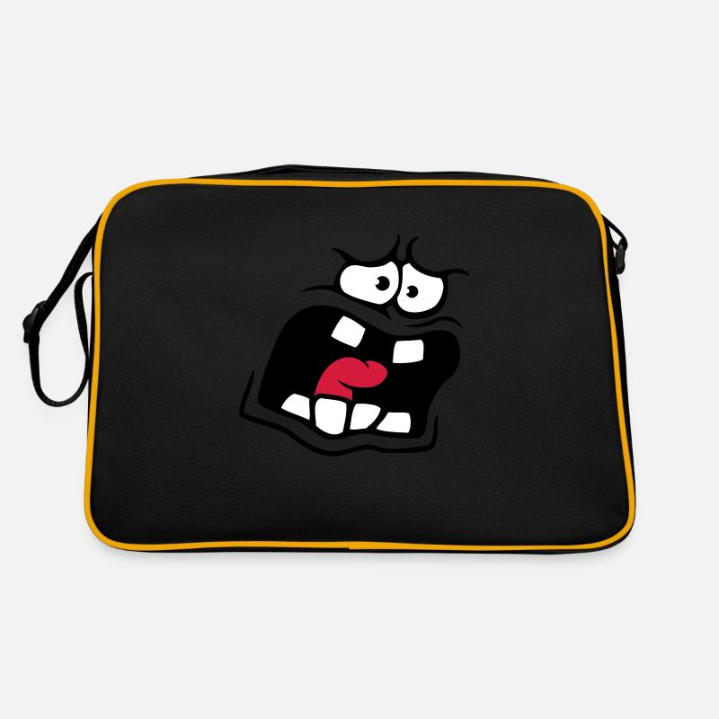 Visage de bande dessinée anxieux - Sac Retro - noir/or
