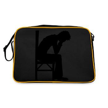 Depression sitzend Design - Retro Tasche - Schwarz/Gold - Hinten