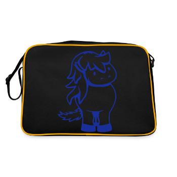 Pferd Süß Pony Fohlen Pferdemädchen Niedlich Comic - Retro Tasche - Schwarz/Gold - Hinten