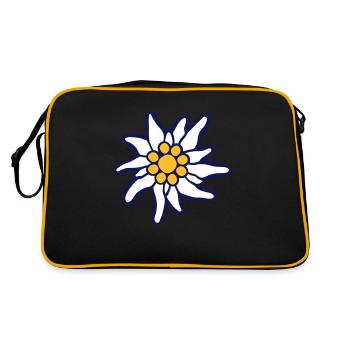 Weiße Alpen Edelweiß Blume Bergblume Berge Wandern - Retro Tasche - Schwarz/Gold - Hinten