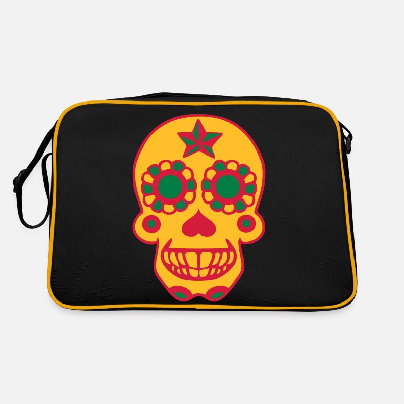 Mexikanischer Schädel Calavera-Schädel tot - Retro Tasche - Schwarz/Gold