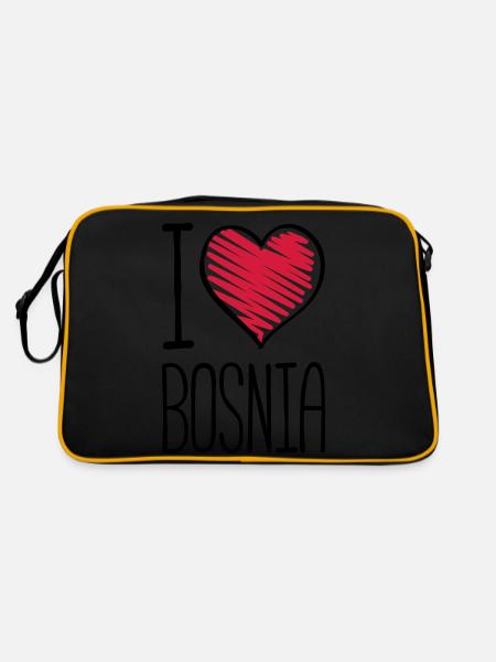 i love bosnia design - Retro Tasche - Schwarz/Gold - Hinten