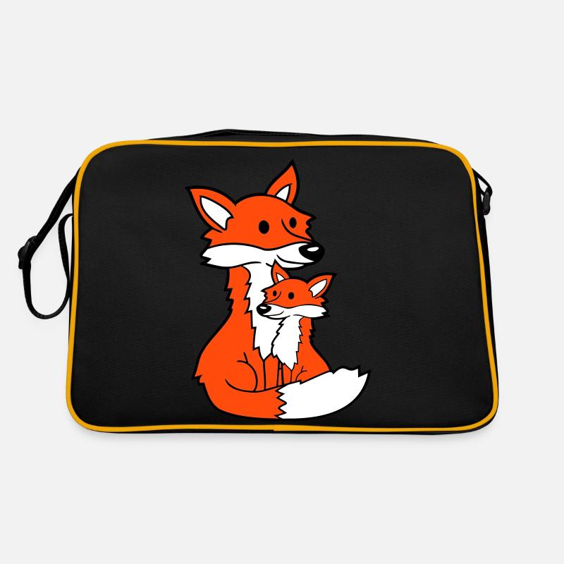 2 Füchse Mutter Rotfuchs Kleines Kind Vater Mama Retro Tasche
