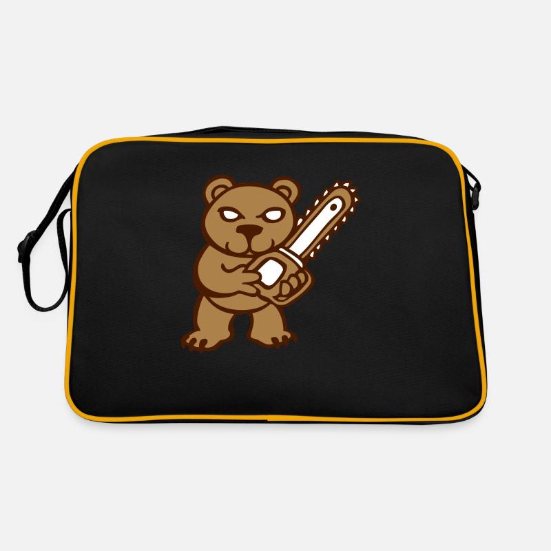 teddy bear pruner bear chainsaw fun naughty Retro Bag