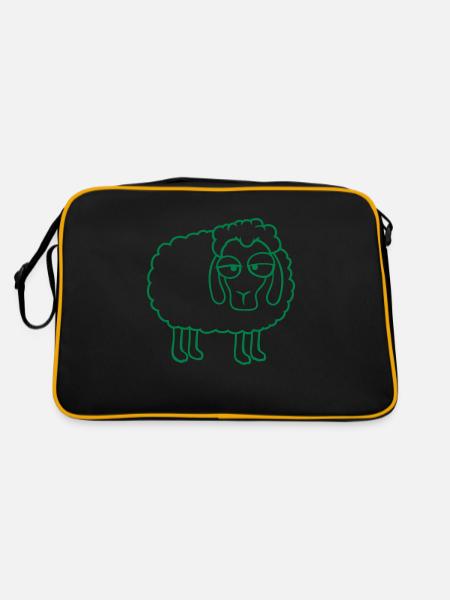 Schaf Müde Gelangweilter Blick Schäfchen Lamm Süß - Retro Tasche - Schwarz/Gold - Hinten