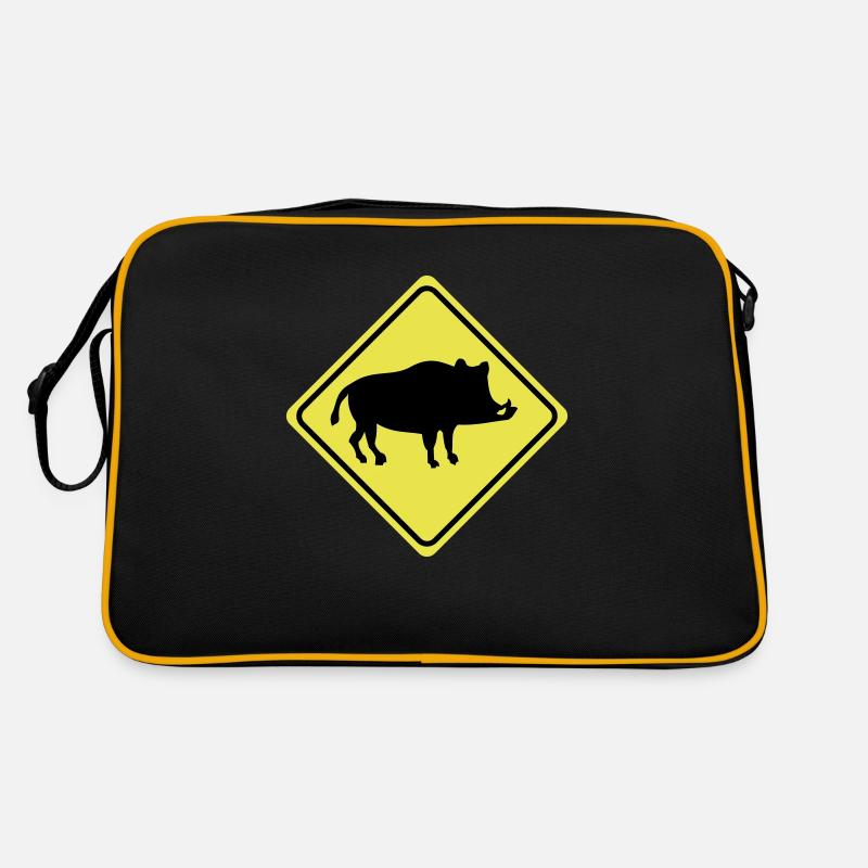 Warnung - Wild Schwein Keiler - 2 Farb Vektor Retro Tasche