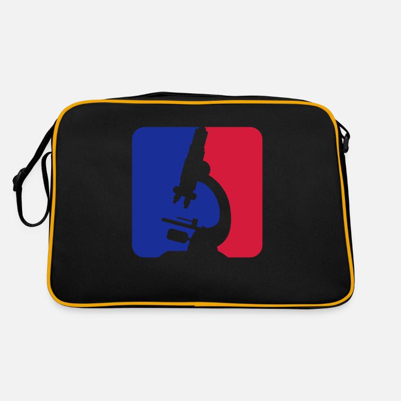 red blue microscope logo scientist researcher f Retro Bag