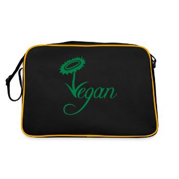 Vegan Sonnenblumen Logo - Retro Tasche - Schwarz/Gold - Hinten