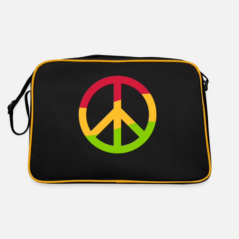 Peacezeichen Rastafari Reggae Musik Frieden 68er - Retro Tasche - Schwarz/Gold