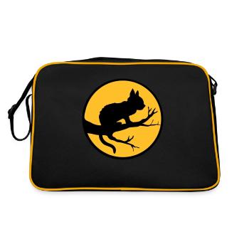Schwarze Katze Mond Baum - Retro Tasche - Schwarz/Gold - Hinten