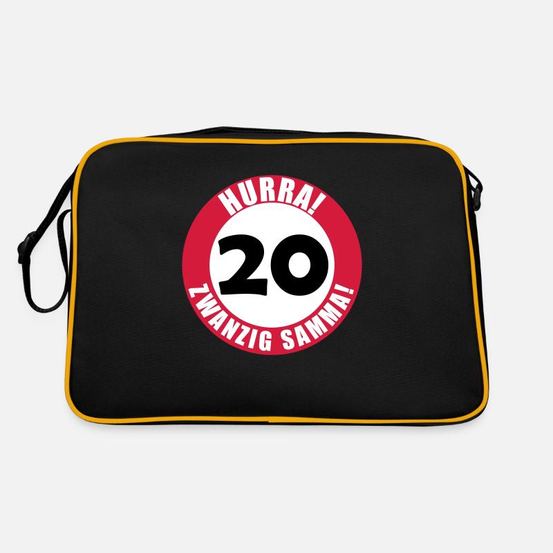 20. Geburtstag Hurra lustiger Spruch - Retro Tasche - Schwarz/Gold