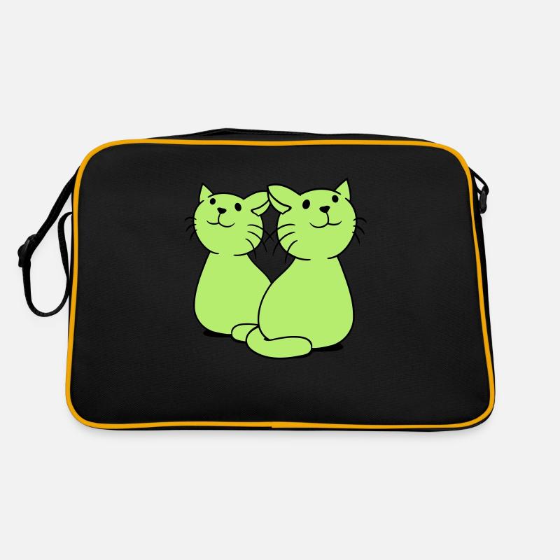 Zwei Glückliche Katzen 2 Freunde Pärchen Team Paar Retro Tasche