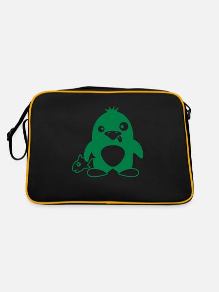 Funny Penguin Fish Caught Crazy Stupid Doofy - Retro Bag - black/gold - Back