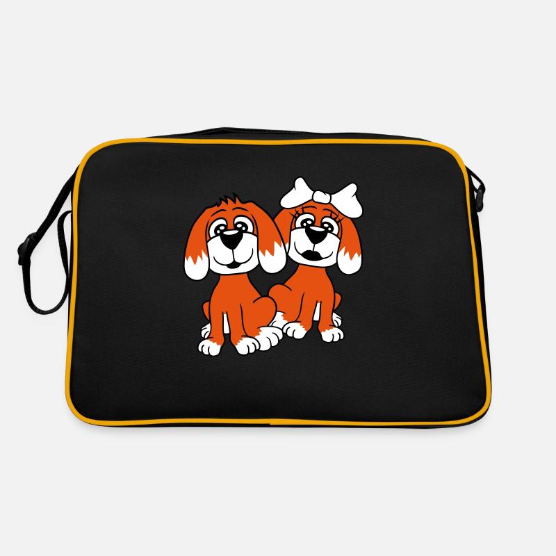 2 Hunde Team Zwei Freunde Liebe Pärchen Verliebt Retro Tasche