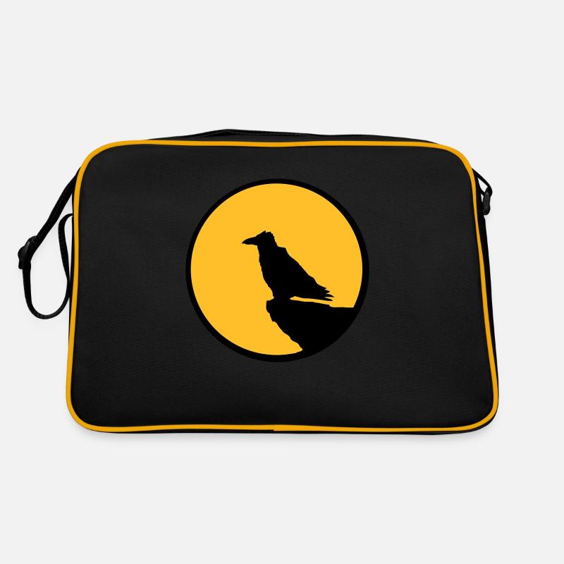 Vogel sitzt Mond nachts Klippe Werwolf heulen Wolf Retro Tasche