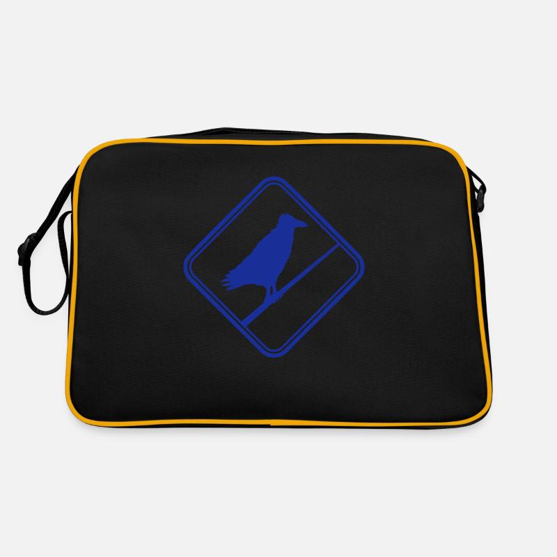 Raven Sitting Caution Cable Sign Note Retro Bag