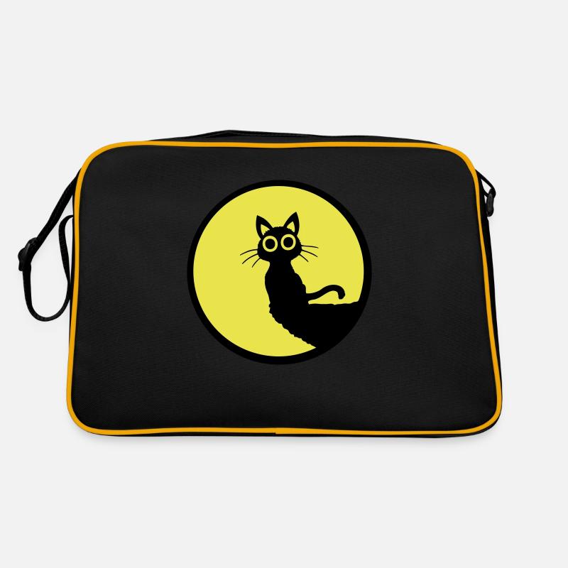 Cat Cute Moon Round Cliff Mountain Night Big Eyes Retro Bag