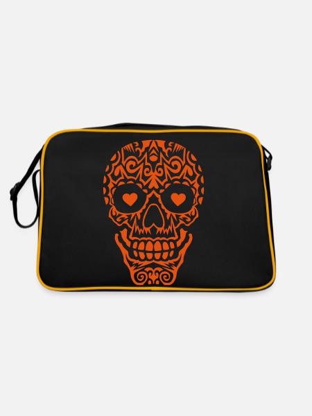 tete de mort mexicaine crane coeur - Sac Retro - noir/or - Dos