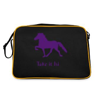 Islandpferd - Take it Isi - Retro Tasche - Schwarz/Gold - Hinten