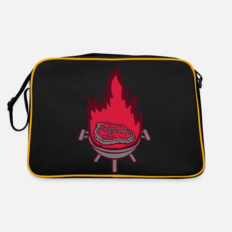 Grillsaison Feuer Steak saftig Retro Tasche