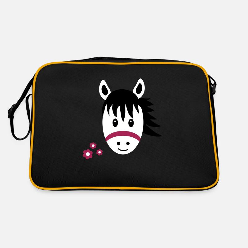 Lustiges Pferd / Pony - Retro Tasche - Schwarz/Gold