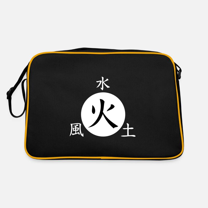 Caractères japonais feu terre eau vent - Sac Retro - noir/or