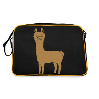 Braunes Alpaka Lieblingstier - Retro Tasche - Schwarz/Gold - Hinten