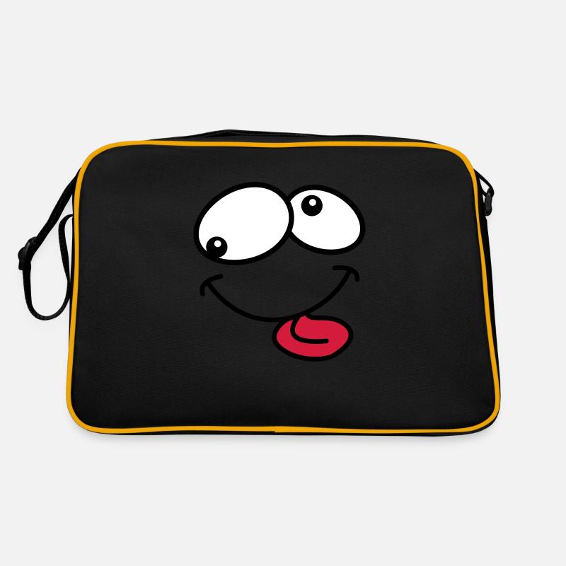 Stupide Crazy Grimace Comic Cartoon Face - Sac Retro - noir/or