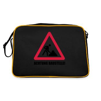 baustelle achtung - Retro Tasche - Schwarz/Gold - Hinten