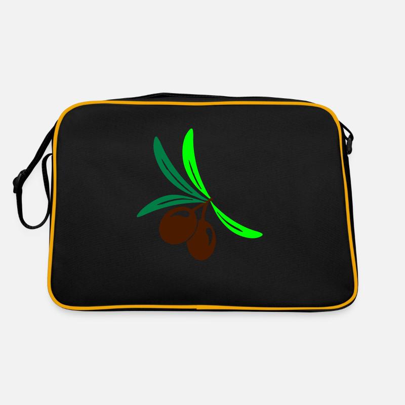 Olive 2 Zweig Blatt Olivenöl - Retro Tasche - Schwarz/Gold