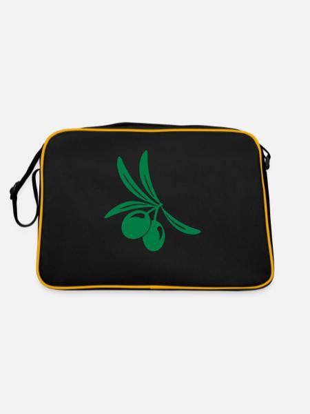 Olive Blatt Zweig - Retro Tasche - Schwarz/Gold - Hinten