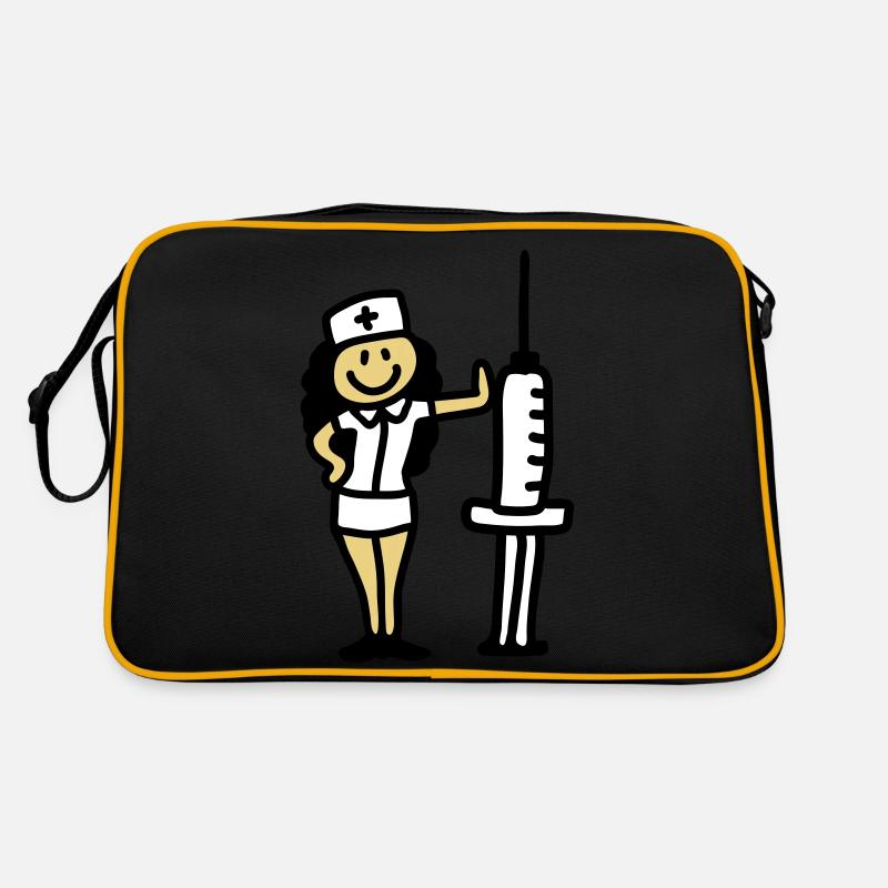 Krankenschwester Ärztin mit Spritze - Retro Tasche - Schwarz/Gold
