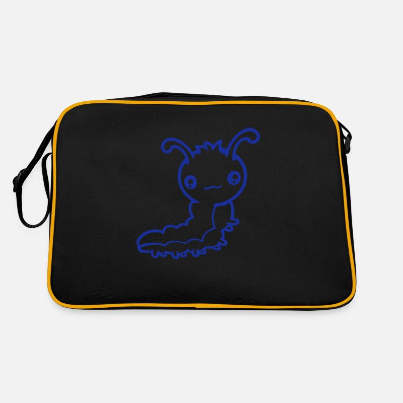 Süße Raupe klein freundlich Larve Wurm glücklich - Retro Tasche - Schwarz/Gold