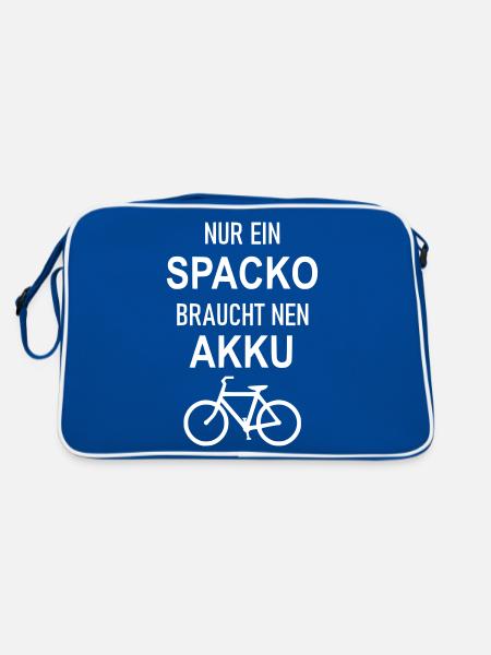 Nur ein Spacko braucht nen Akku - Retro Tasche - Blau/Weiß - Hinten