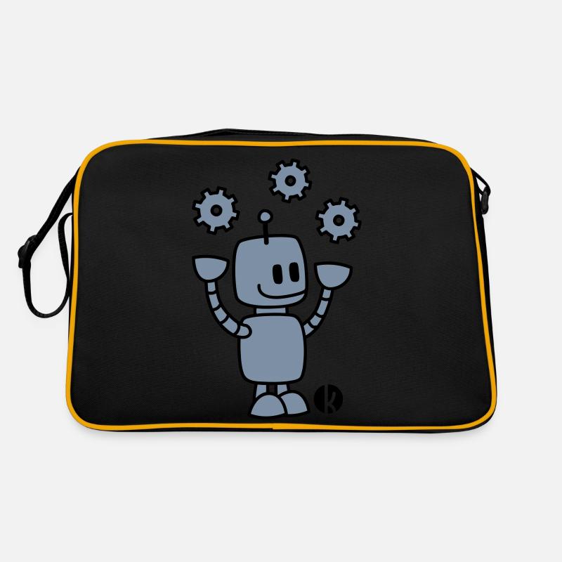 Happy Robot (2c) - Retro Tasche - Schwarz/Gold