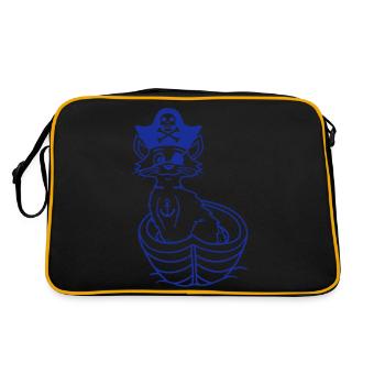 Pirate Cat Buccaneer Eye Patch Hat Rowing Boat - Retro Bag - black/gold - Back