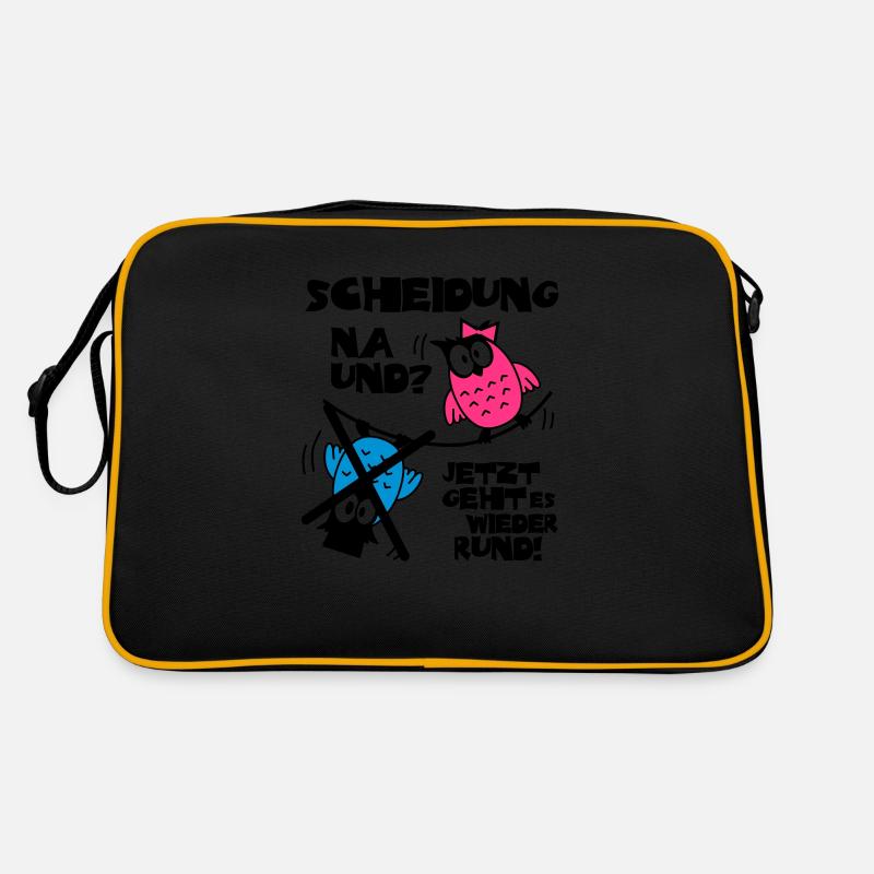 Scheidung na und - Brauteule mit Bräutigam X - Retro Tasche - Schwarz/Gold