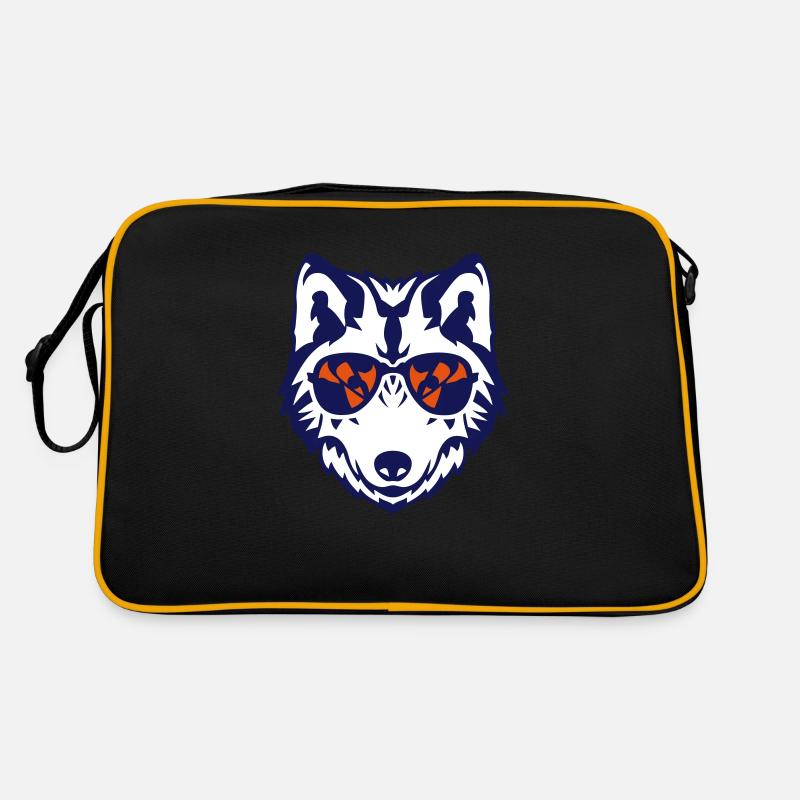 Wolf Sonnenbrille Tier Sonne - Retro Tasche - Schwarz/Gold