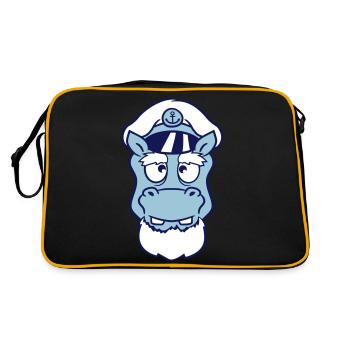 hippopotame capitaine visage drôle mignon dessin animé bande dessinée - Sac Retro - noir/or - Dos