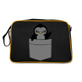 Winkender Brusttasche Pinguin - Retro Tasche - Schwarz/Gold - Hinten